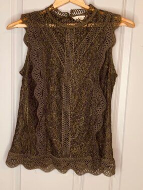 A DIVA Intricate Design Laced Top Women's Size M, Forest Green (see through)